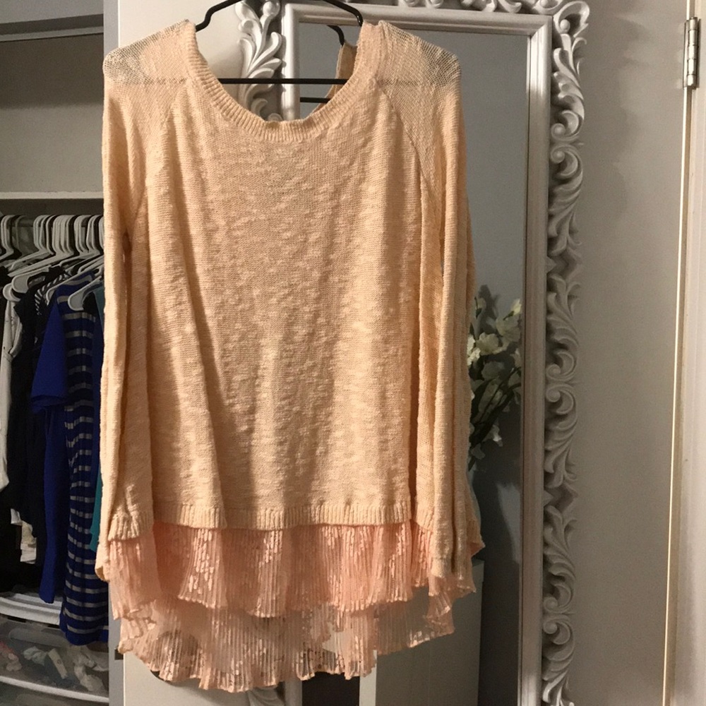 Shimmery Blush sweater with open back lace